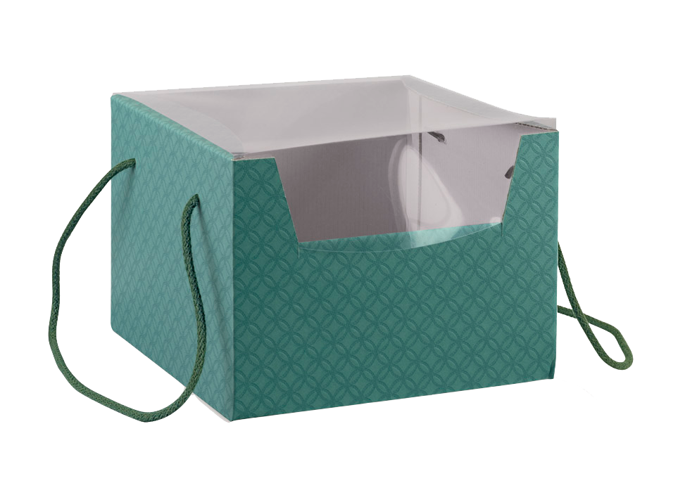 Secret Box with Drawstring and PVC Lid - Green - "Quilted"