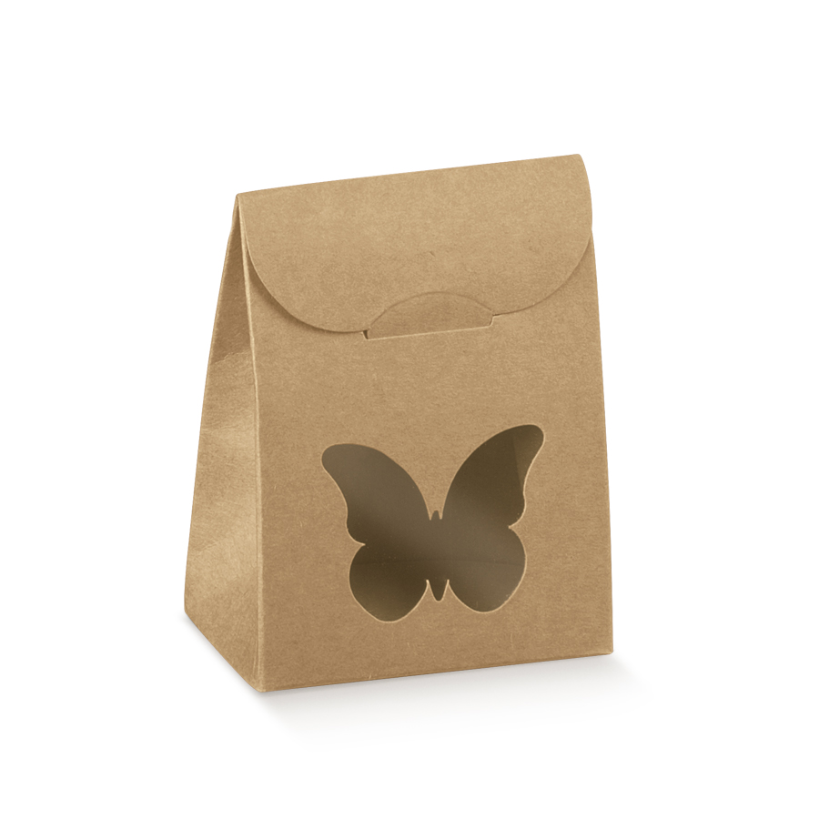 Caixas com Pala e Janela Formato Borboleta - Kraft - "Avana Liso"