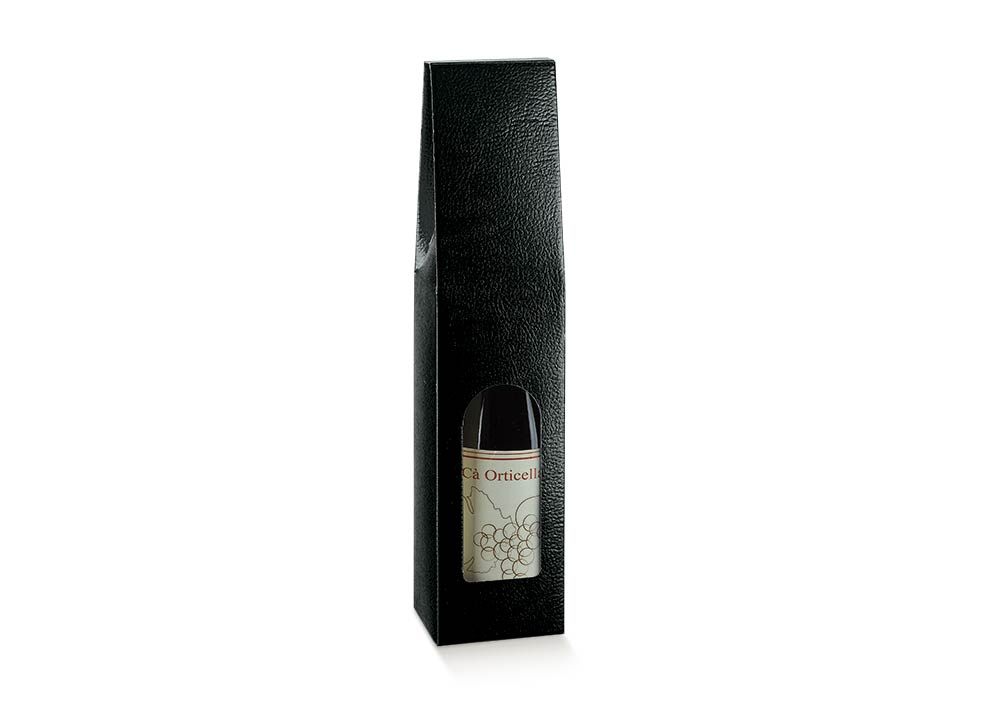 Cajas con Ventana para Botellas - Negro - "Piel"