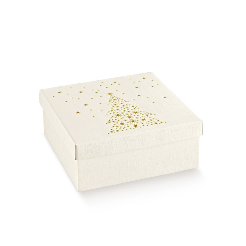 Caja con tapa y base - Blanco y oro - "Seta"