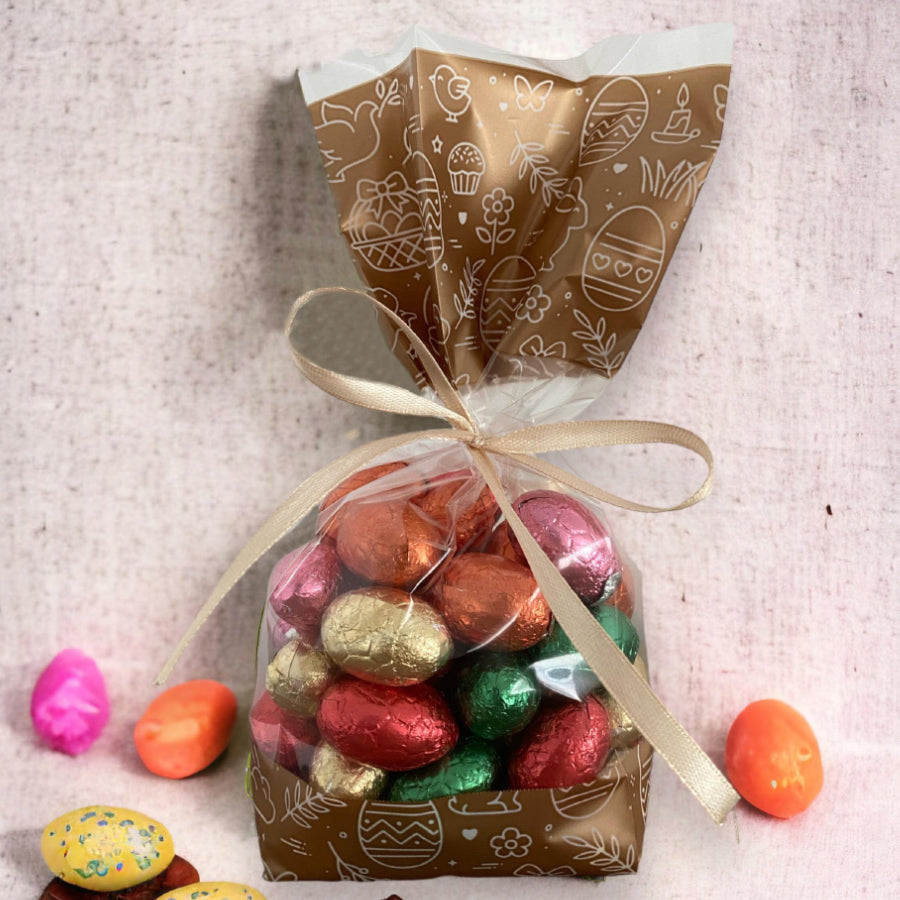 Cellophane Bag with Gusset - Transparent and Bronze - "Easter"