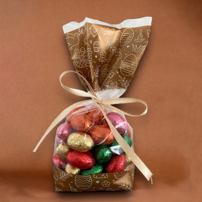 Cellophane Bag with Gusset - Transparent and Bronze - "Easter"