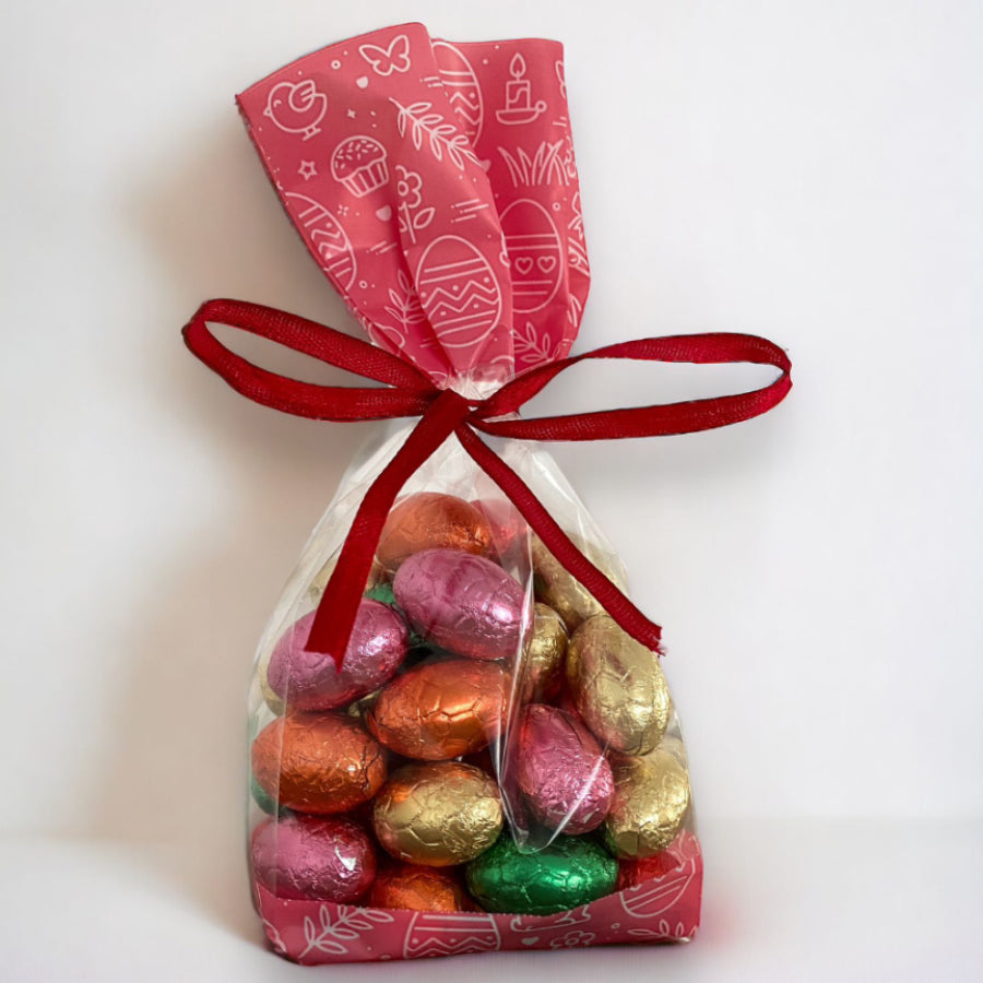 Cellophane Bag with Gusset - Transparent and Pink - "Easter"