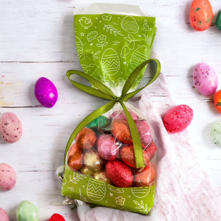 Cellophane Gusset Bag - Transparent and Green - "Easter"