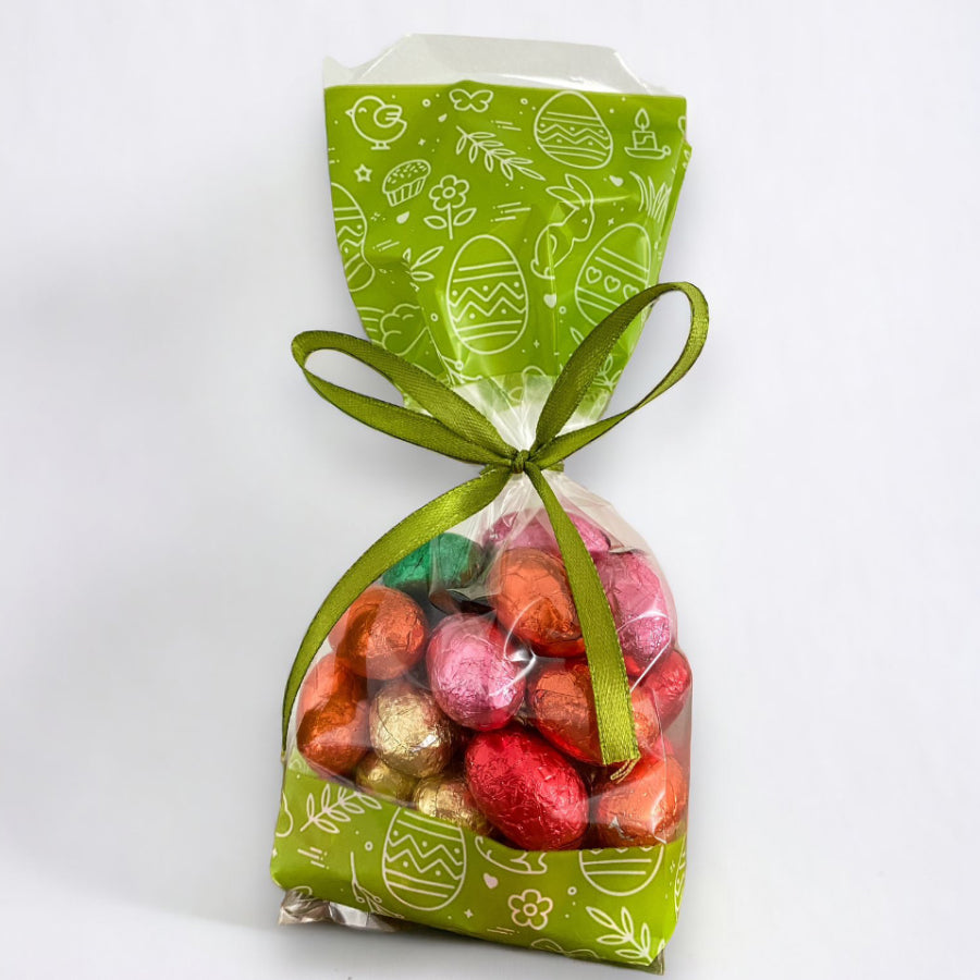 Cellophane Gusset Bag - Transparent and Green - "Easter"