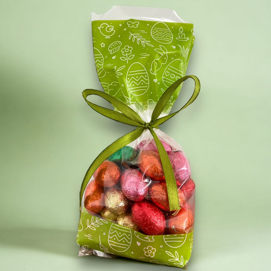 Cellophane Gusset Bag - Transparent and Green - "Easter"
